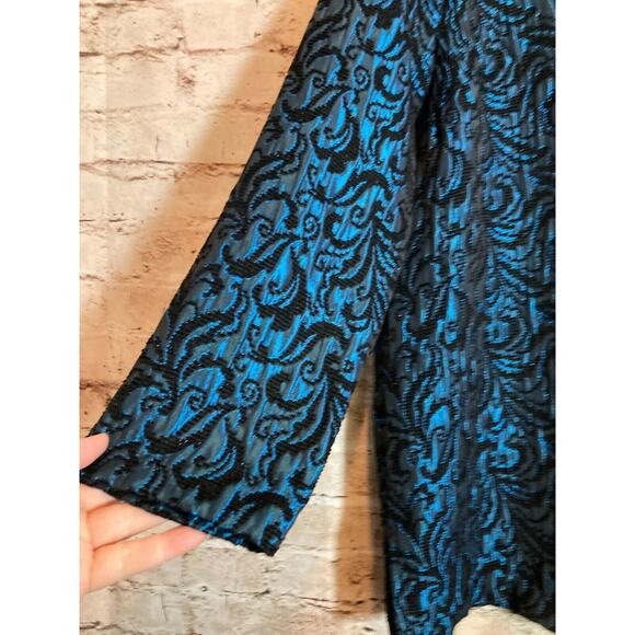 Studio C Jacket Womens 16W Dark Turquoise Jacquard Shiny Tapestry Button Front - Picture 13 of 13